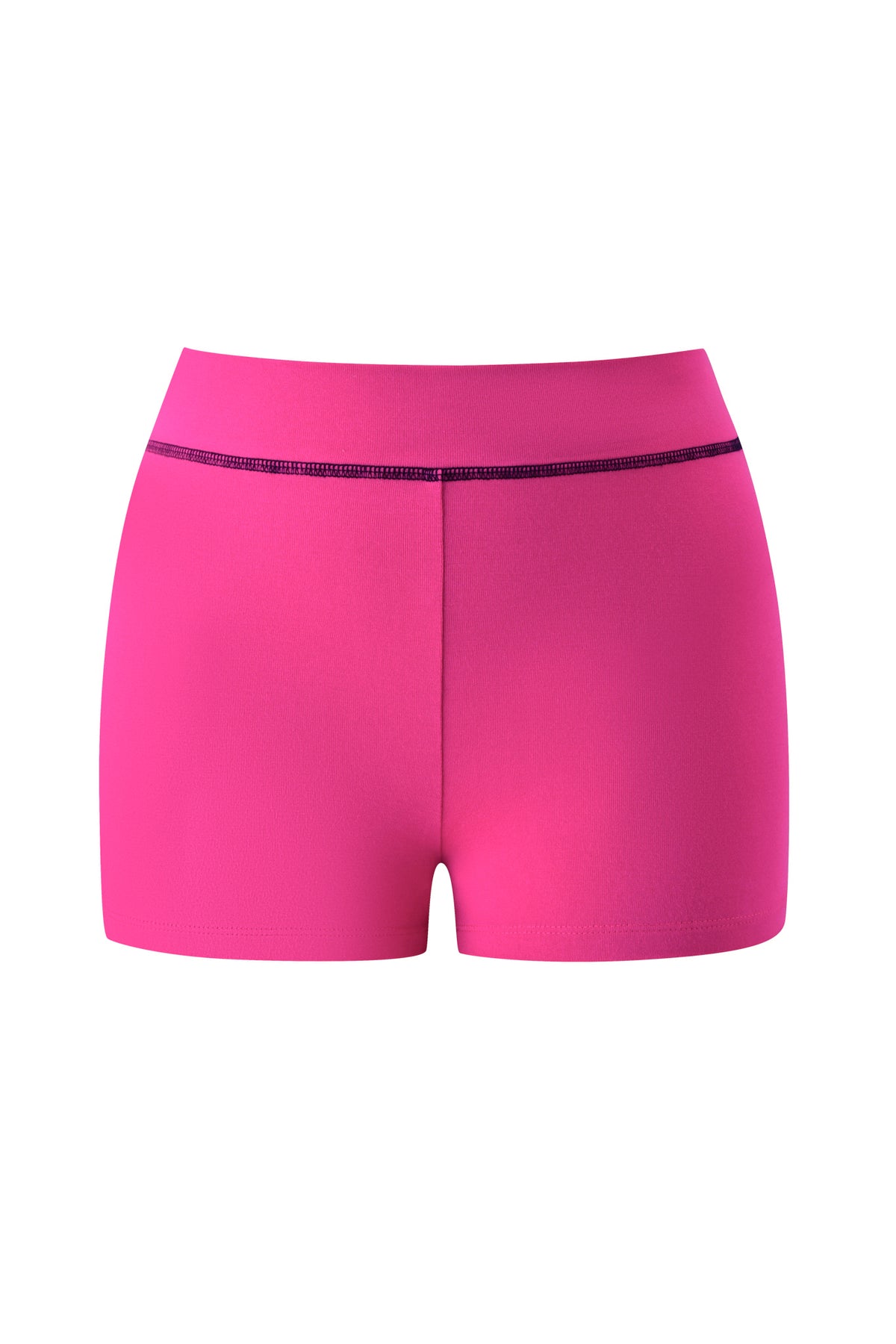 Bright pink YVL BLARE SHORT - PINK bamboo shorts with high waists and contrast black stitching along the waistband.