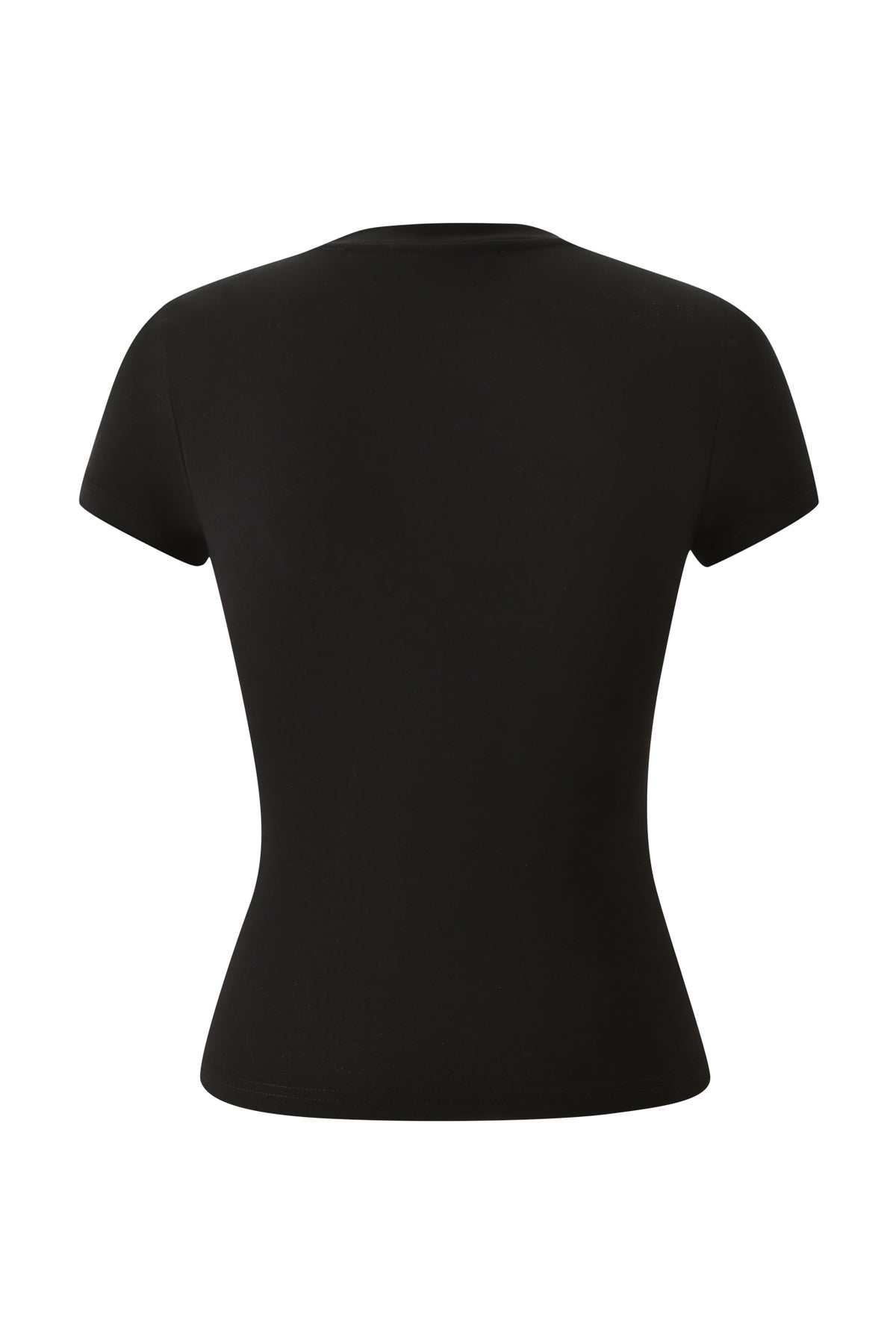 Back view of a plain black YVL T-SHIRT - BLACK GIA short-sleeved T-shirt.