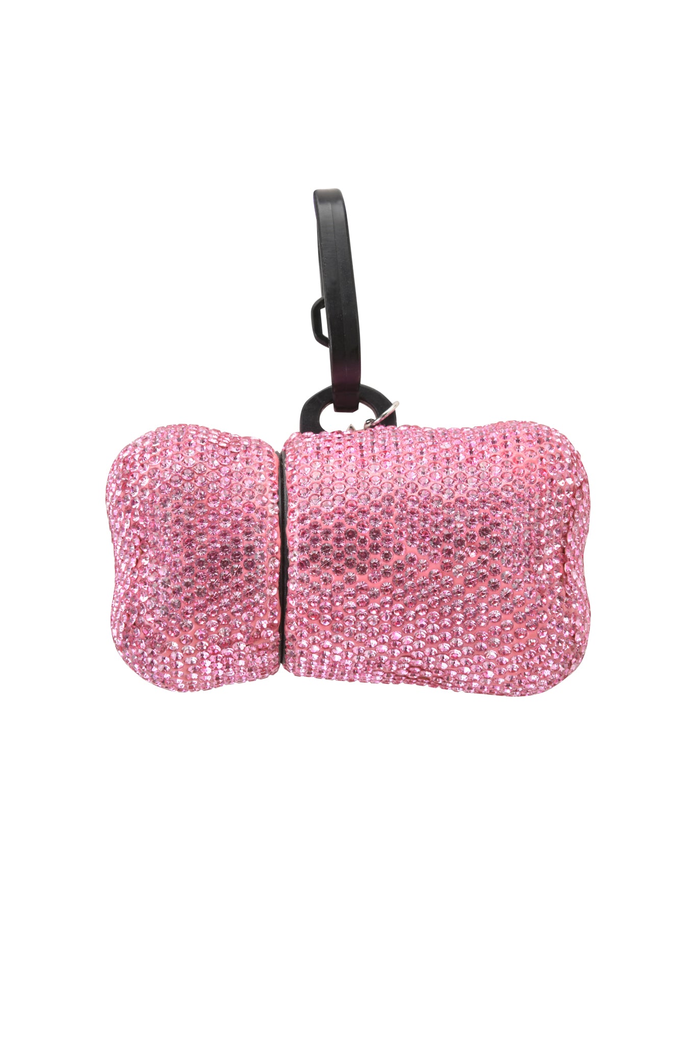 The STAR PAWFECT 3-PIECE SET - BABY PINK by I.AM.GIA includes a pink, bone-shaped rhinestone dog bag dispenser with a black clasp for bags or leashes, displayed on a white background.