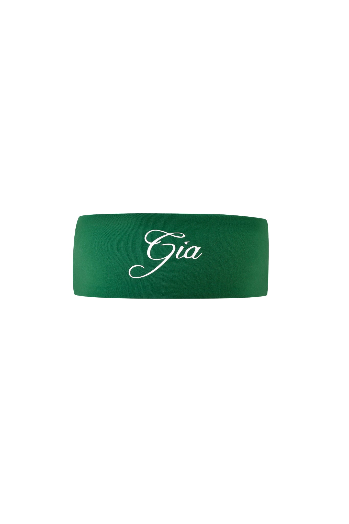 The BLARE SPORT HEADBAND - GREEN by I.AM.GIA is shown on a white background, featuring “Gia” in white script across the front.
