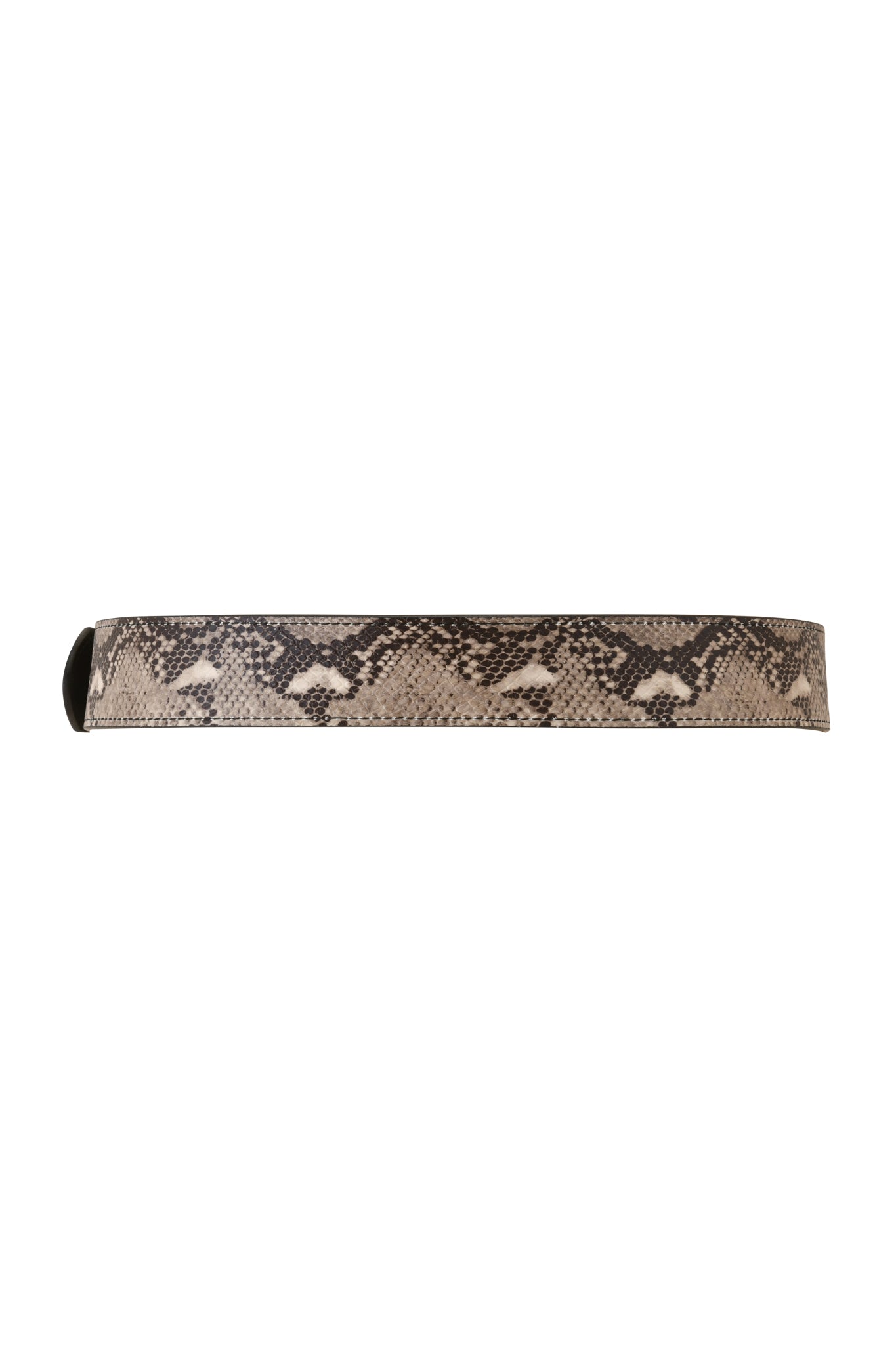 The I.AM.GIA MEDUSA BELT - TAN SNAKE features a wide, adjustable fit and showcases a brown and black faux leather python print, displayed flat against a white background.
