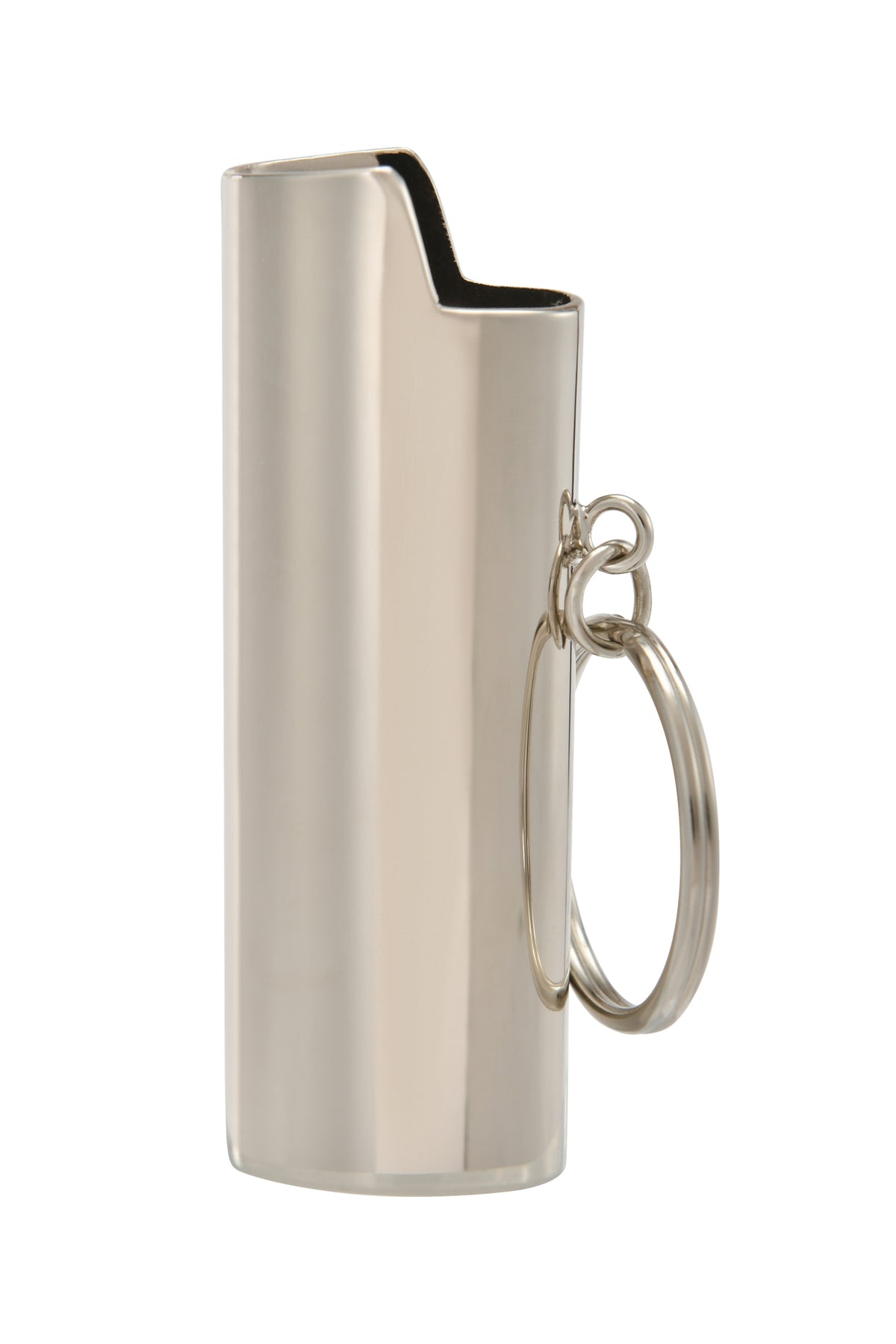 The T-REX LIGHTER CASE - SILVER by I.AM.GIA is shown with a keyring on a plain white background, featuring a sleek metallic finish similar to a silver whistle.