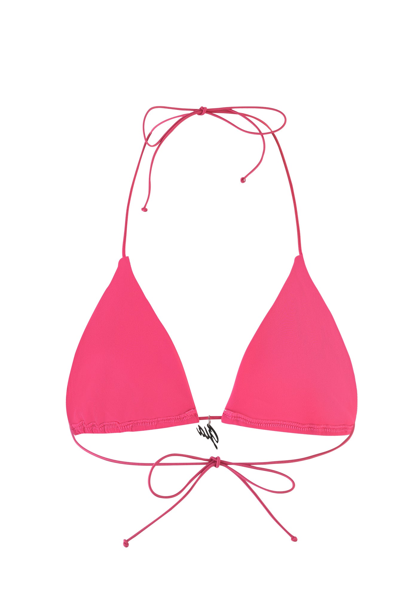The BAMBI BIKINI TOP - HOT PINK by I.AM.GIA features thin string ties for the neck and back. The fabric is smooth, and the bikini top is laid flat against a white background.