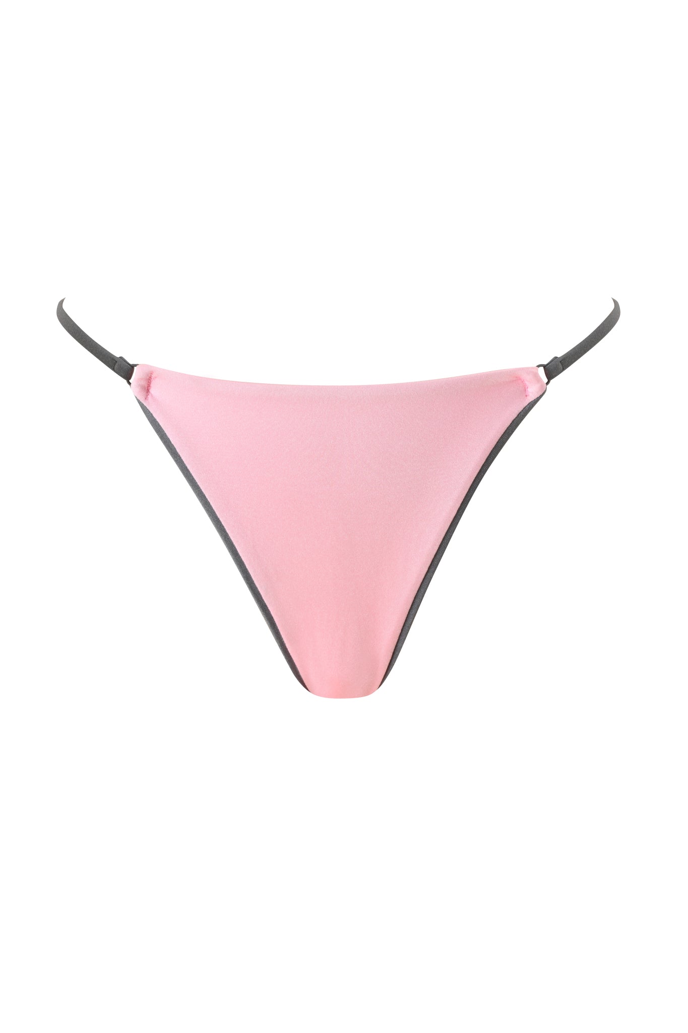 The CAMERON BIKINI BOTTOM - BABY PINK by I.AM.GIA features a high-cut leg bikini style in pink with slim black side straps, shown against a plain white background.