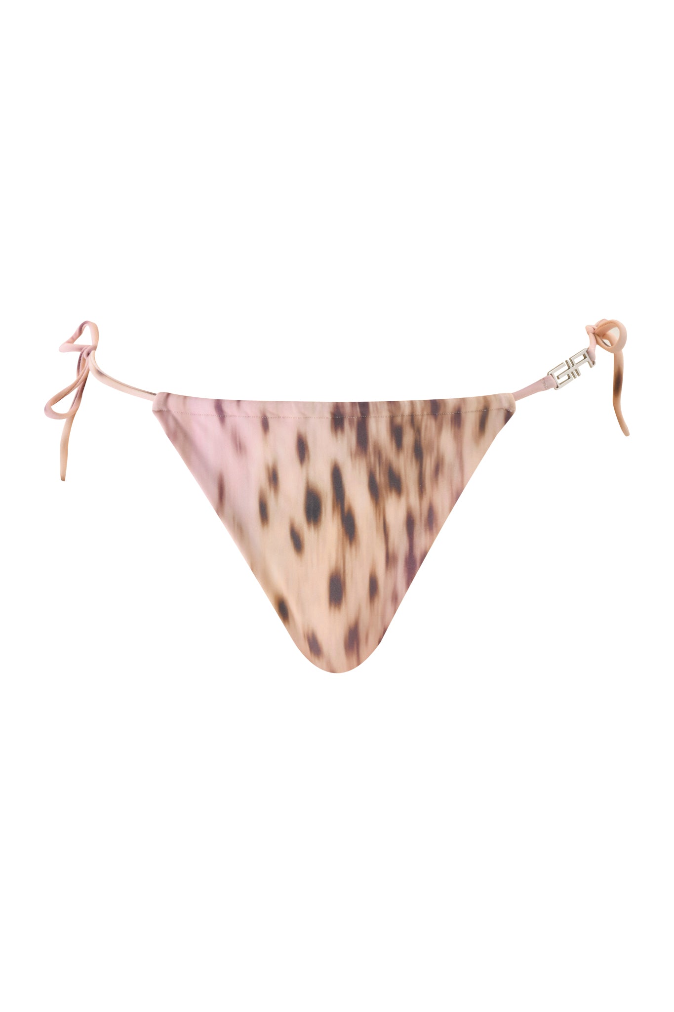 The NIKYTA BIKINI BOTTOM - BLURRED CHEETAH by I.AM.GIA showcases a blurred cheetah print, adjustable side ties, and a metal clasp for a bold swimwear look.