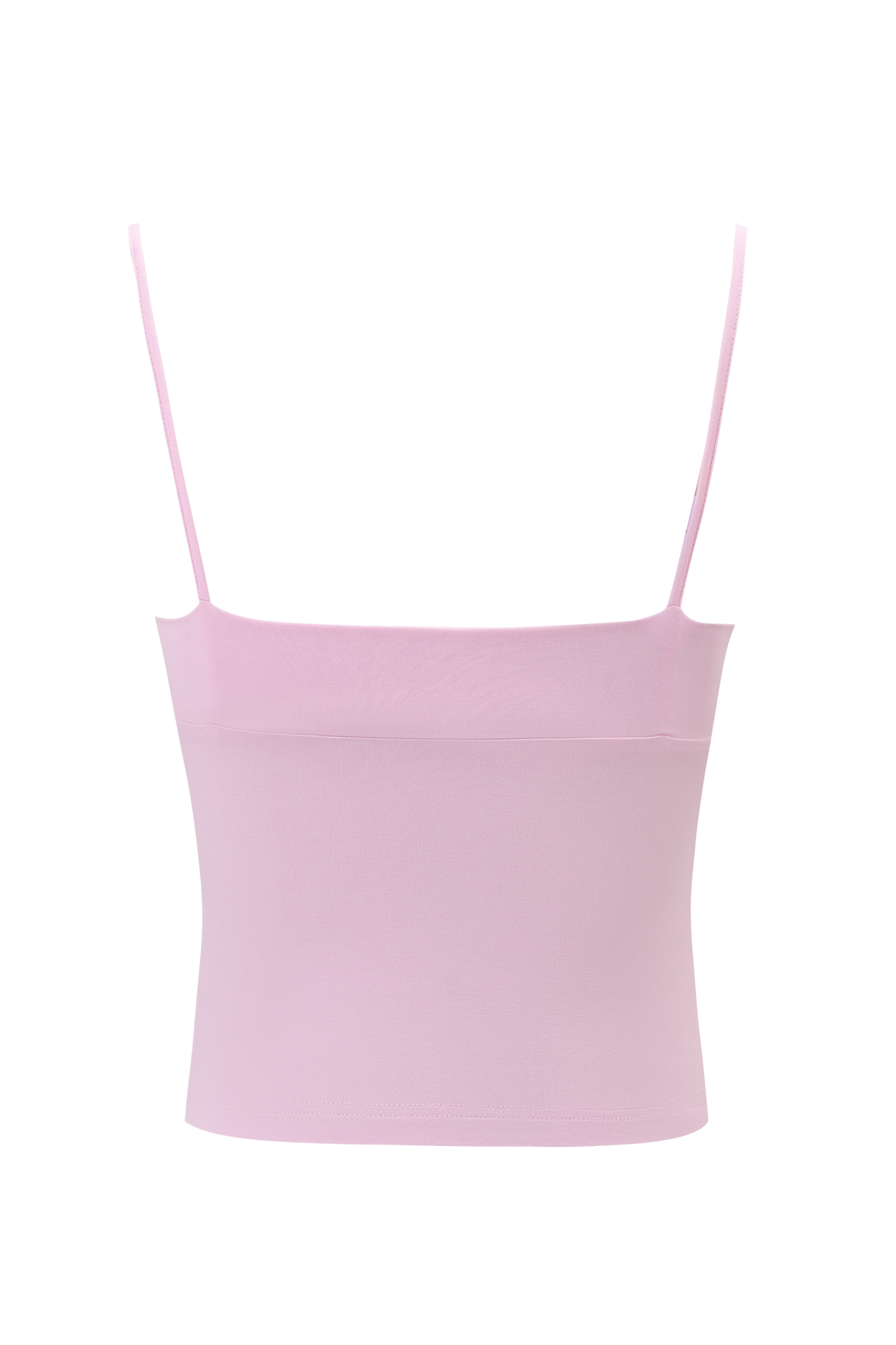 The MELANIE CAMI - PINK by I.AM.GIA is a light pink bamboo tank crop top with a straight neckline, spaghetti straps, and an adjustable bust for a perfect bodycon fit, shown against a plain white background.