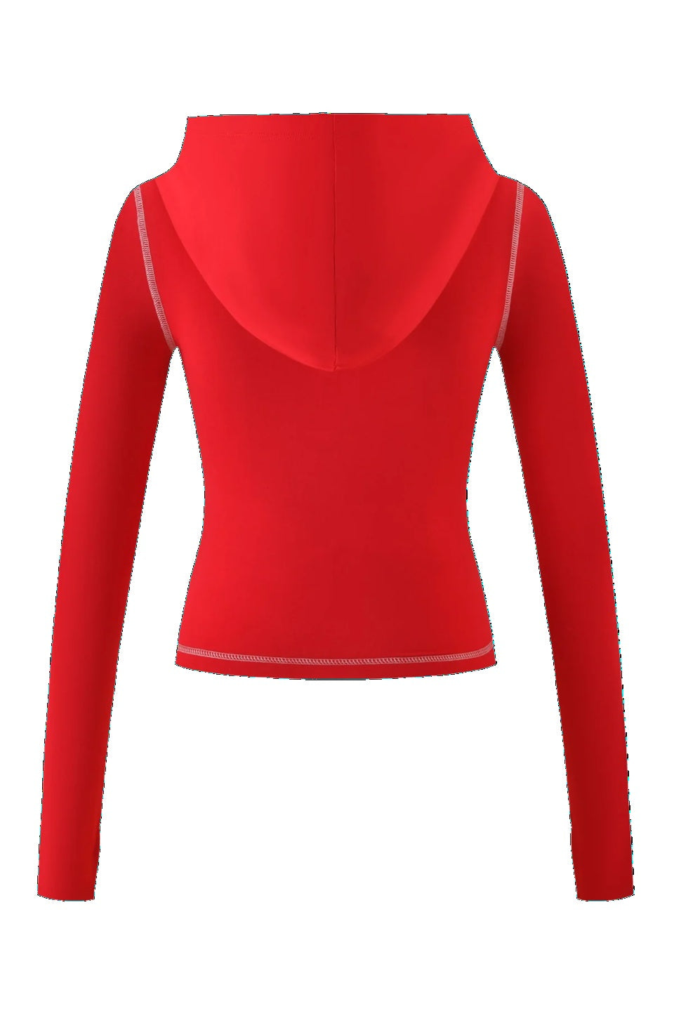 A bold I.AM.GIA X SEXYY RED BLARE HOODIE in bright red, cropped with long sleeves and back view, features contrast stitching along seams and hood edges—a standout from the I.AM.GIA x SEXYY RED collaboration.
