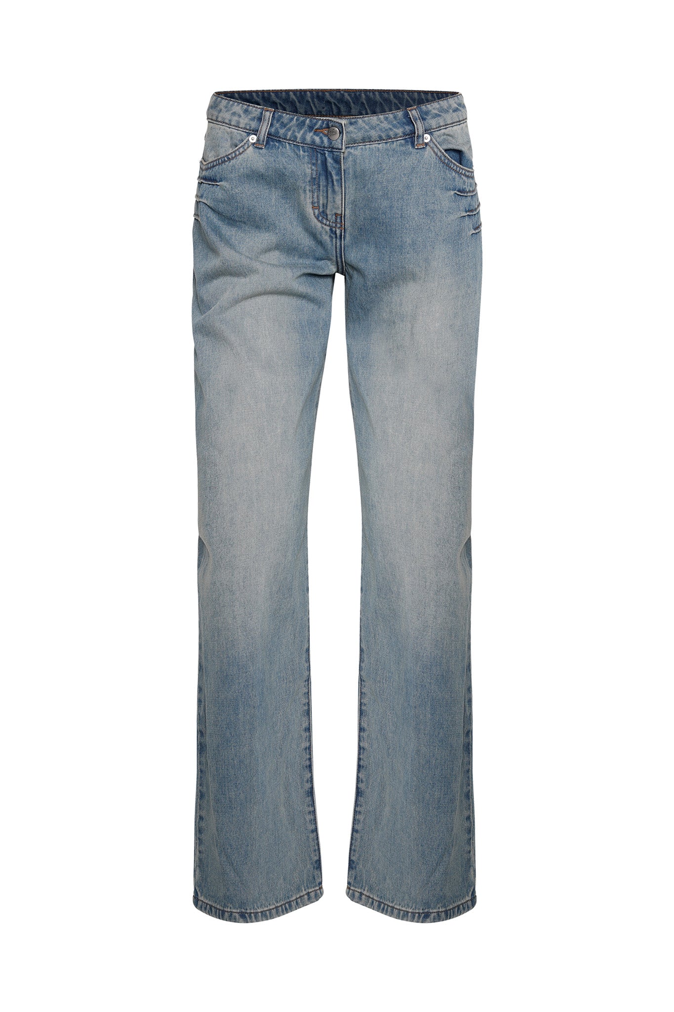 The DYLAN JEAN - BLUE : LIGHT BLUE from I.AM.GIA is showcased against a white background. These straight-leg jeans feature classic stitching, five pockets, and a slightly faded wash, giving the fabric a slightly worn appearance that adds to their casual, relaxed look.
