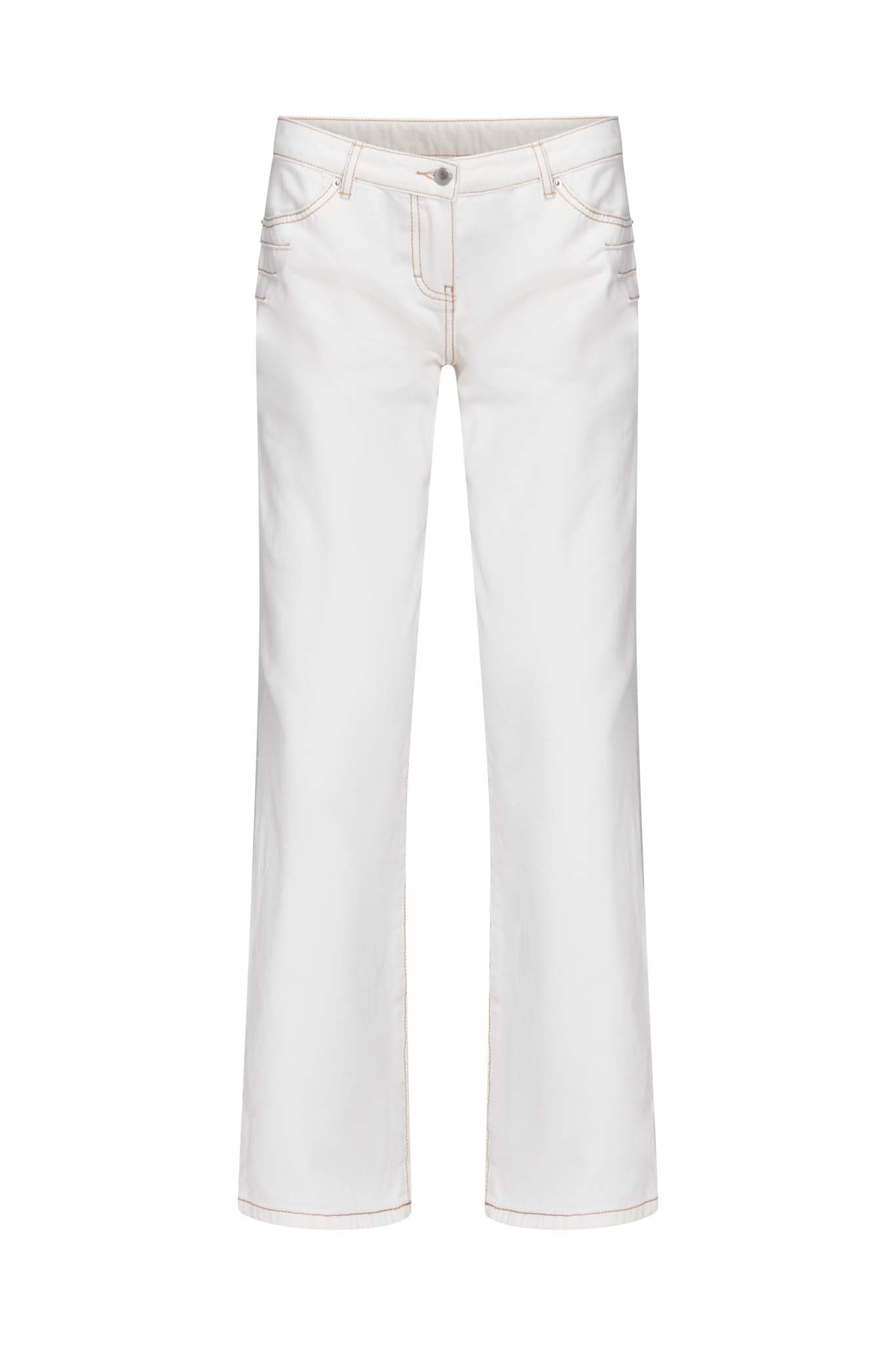 The DYLAN JEAN - WHITE by I.AM.GIA features a straight-leg cut with visible stitching on the seams. These jeans come with standard features including belt loops, a button, and zip closure, along with front and back pockets. They are showcased against a plain white background.