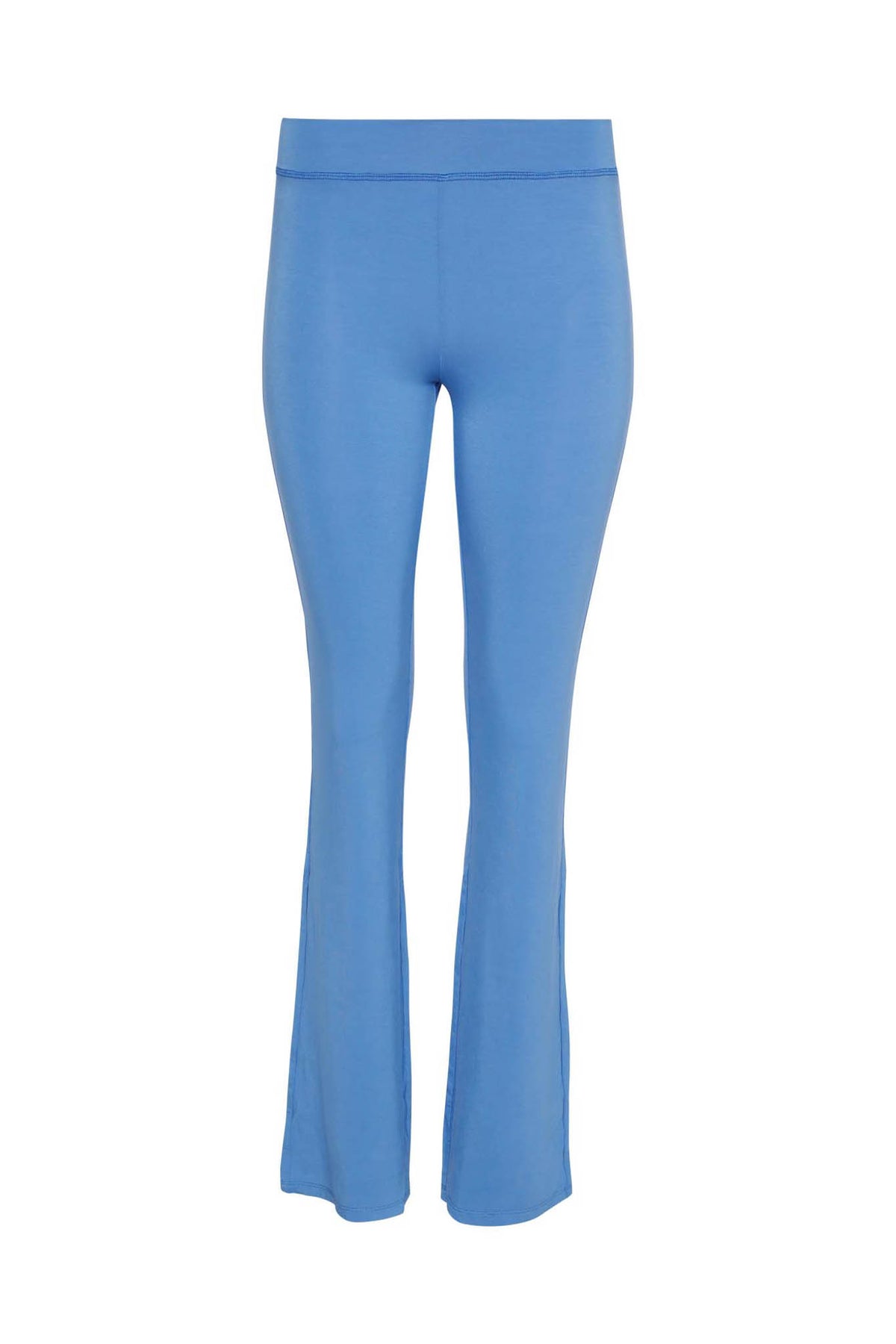 A pair of BLARE TRACKPANT - BLUE by I.AM.GIA is shown against a white background. These leggings feature a high waistband and fitted thighs that gradually widen into a slight flare at the lower legs.